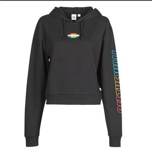 Vans Black Cropped Hoodie Rainbow Off The Wall Logo Sleeve Print Pullover Size S